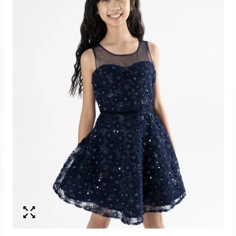 Rare Editions Navy Floral Lace Kids Dress